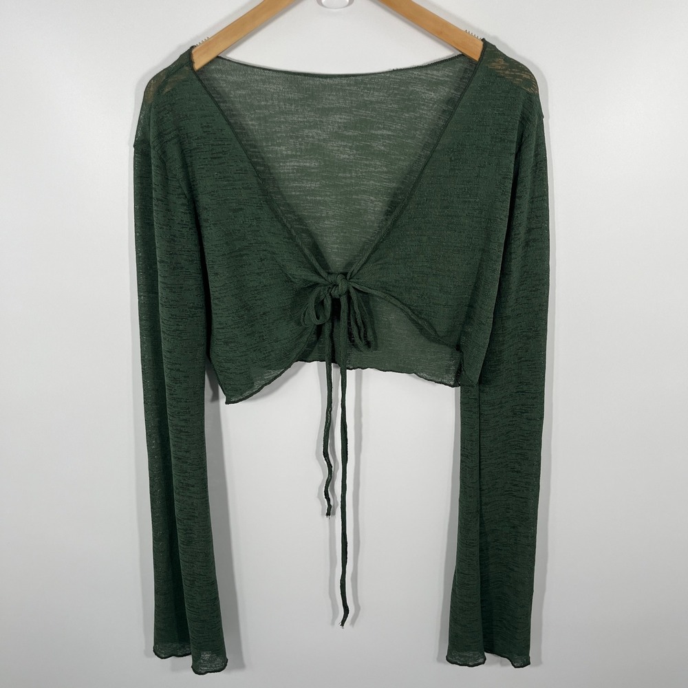 Forest Fairy Womens Top L Green Sheer Lightweight Tie Front Festival Ren‎ Faire